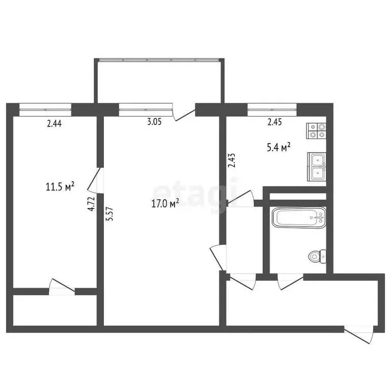 2-комнатная квартира: Рыбинск, улица 50 лет ВЛКСМ, 46 (45.3 м) - Фото 0