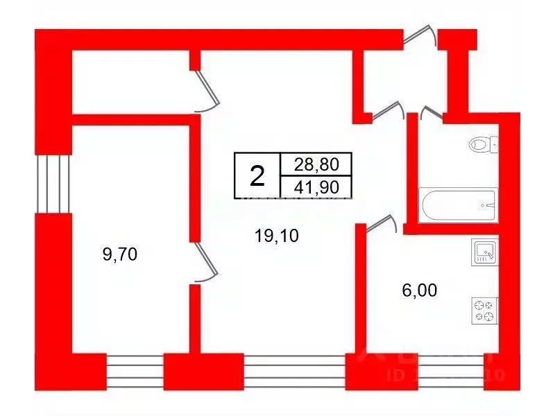 Квартира, 2 комнаты, 41.9 м - Фото 1