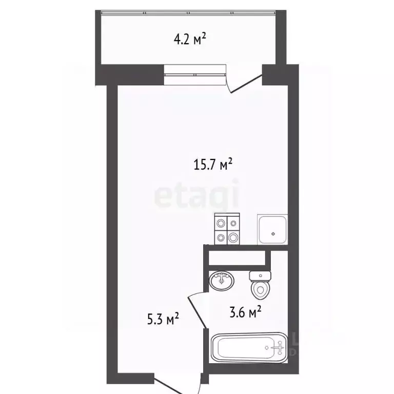Студия Тюменская область, Тюмень ул. Новоселов, 109 (24.7 м) - Фото 1