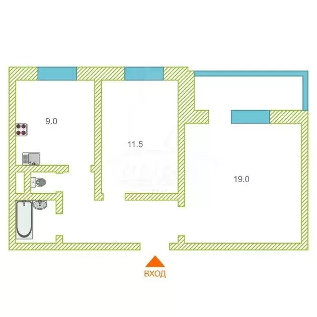 2-комнатная квартира: Тобольск, Октябрьская улица, 93 (54 м) - Фото 1