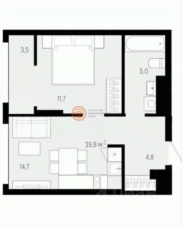 1-к кв. Тюменская область, Тюмень ул. 50 лет Октября, 57Бк2 (37.2 м) - Фото 2