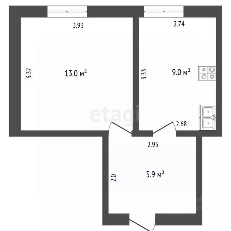 Студия Башкортостан, Стерлитамак ул. Нагуманова, 25Е (27.9 м) - Фото 2