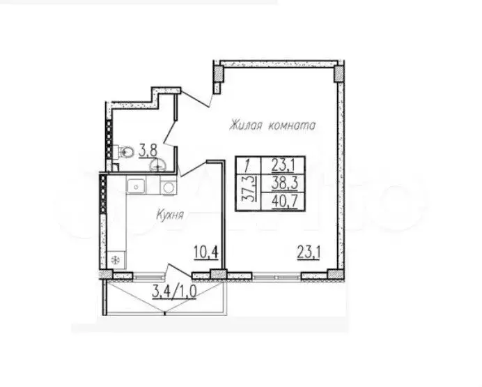 1-к. квартира, 48,7 м, 2/5 эт. - Фото 1