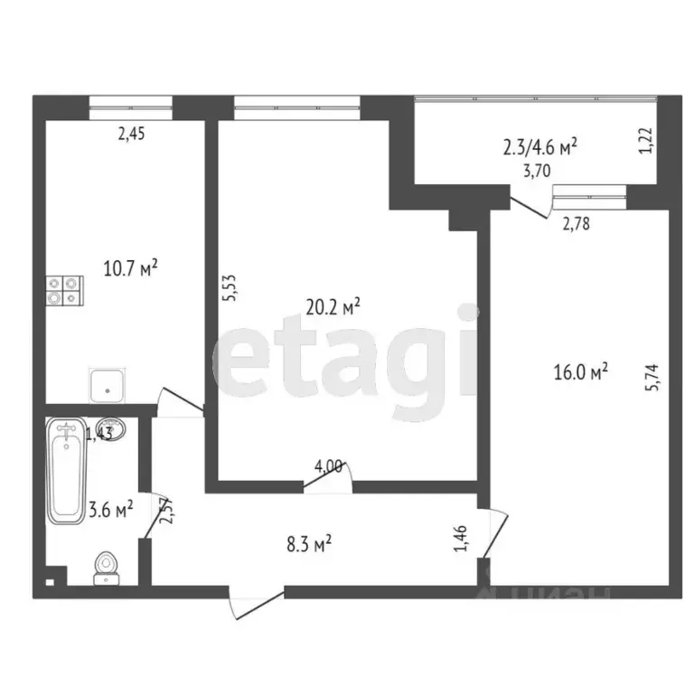 2-к кв. Ростовская область, Ростов-на-Дону Береговая ул., 19/2 (60.0 ... - Фото 1