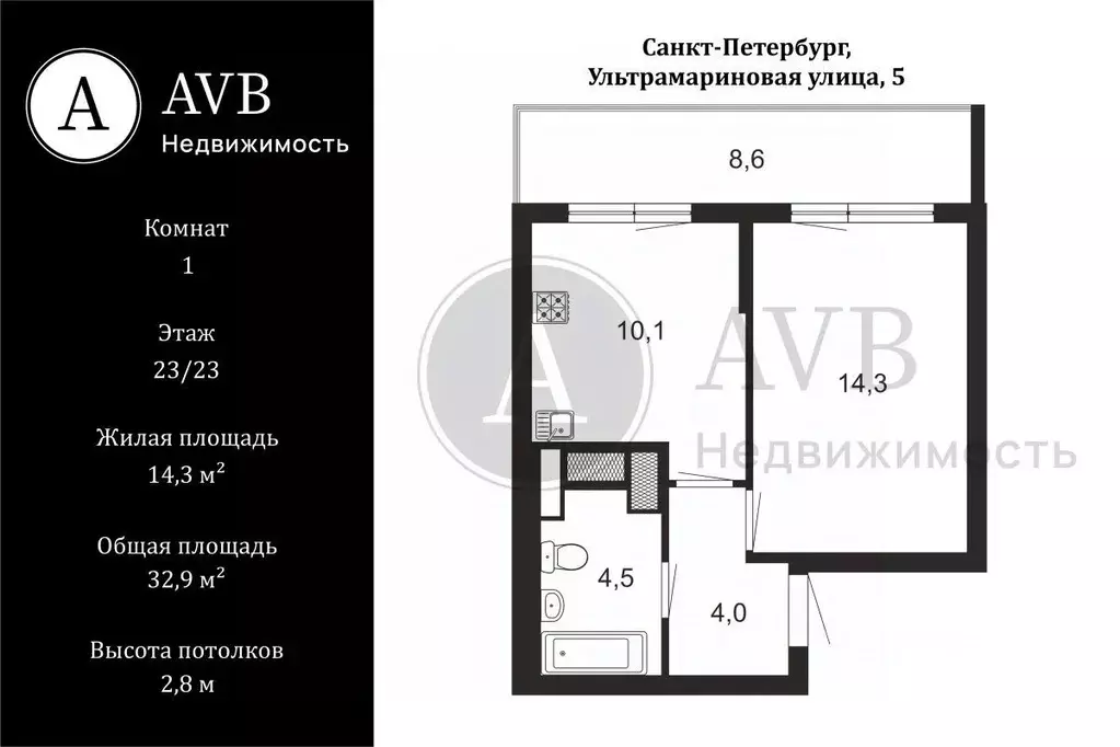 1-к кв. Санкт-Петербург ул. Ультрамариновая, 5 (32.9 м) - Фото 2
