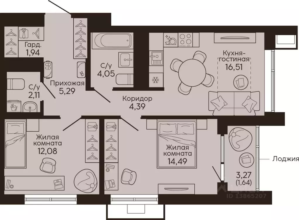 2-к кв. Свердловская область, Екатеринбург Вокзальный жилрайон,  (62.5 ... - Фото 1
