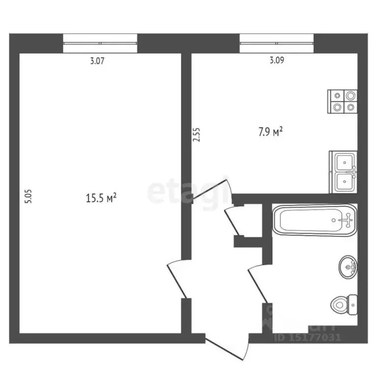 1-к кв. Ямало-Ненецкий АО, Ноябрьск ул. Республики, 53 (30.6 м) - Фото 2