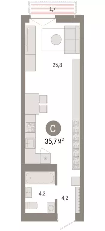 Квартира-студия: Новосибирск, Большевистская улица, 66 (35.74 м) - Фото 2