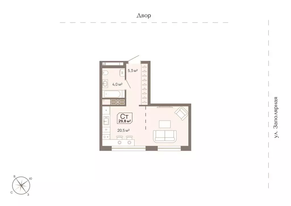 Квартира-студия: Тюмень, Заполярная улица, 3 (29.8 м) - Фото 0