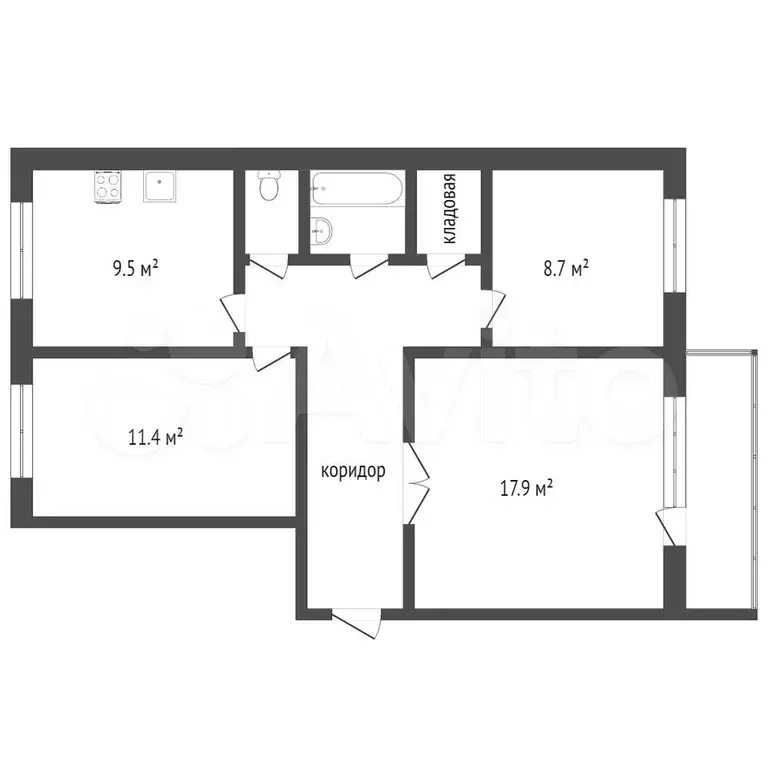 3-к. квартира, 66 м, 1/9 эт. - Фото 0