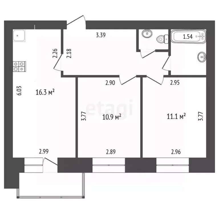 2-к кв. Вологодская область, Вологда ул. Возрождения, 86 (52.3 м) - Фото 2