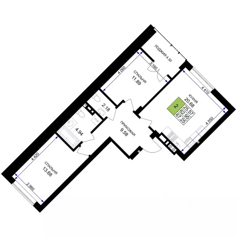 2-к кв. Калининградская область, Гурьевск Включи жилой комплекс (67.25 ... - Фото 1