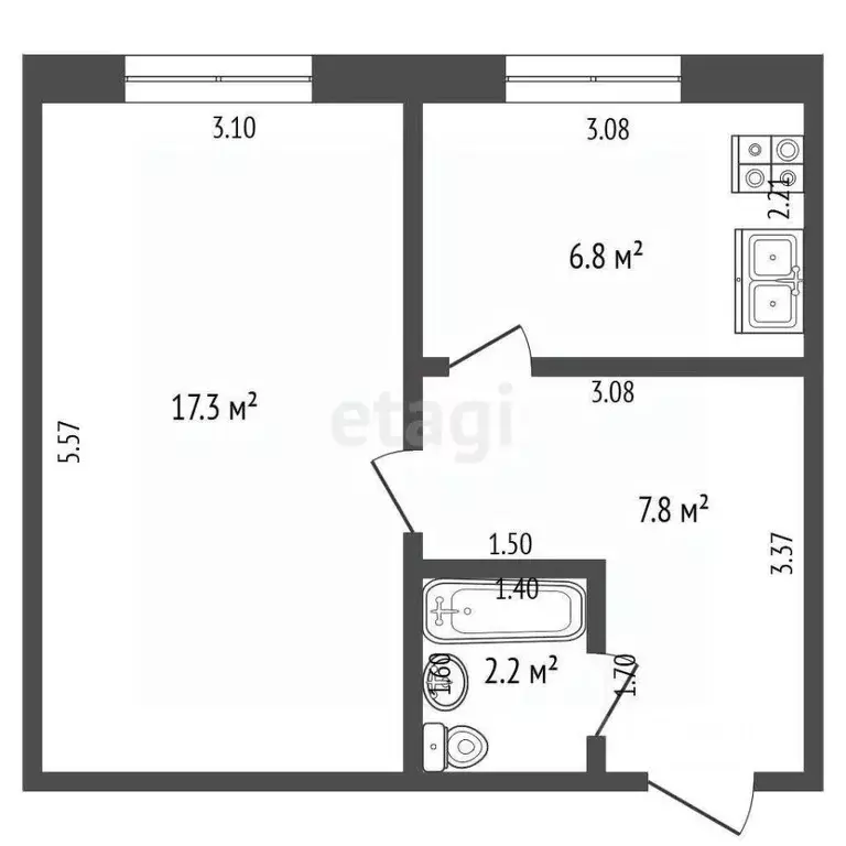 2-к кв. Кемеровская область, Кемерово бул. Строителей, 19 (34.1 м) - Фото 1