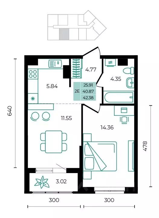 2-к кв. Адыгея, Майкопский район, пос. Тульский  (42.38 м) - Фото 1