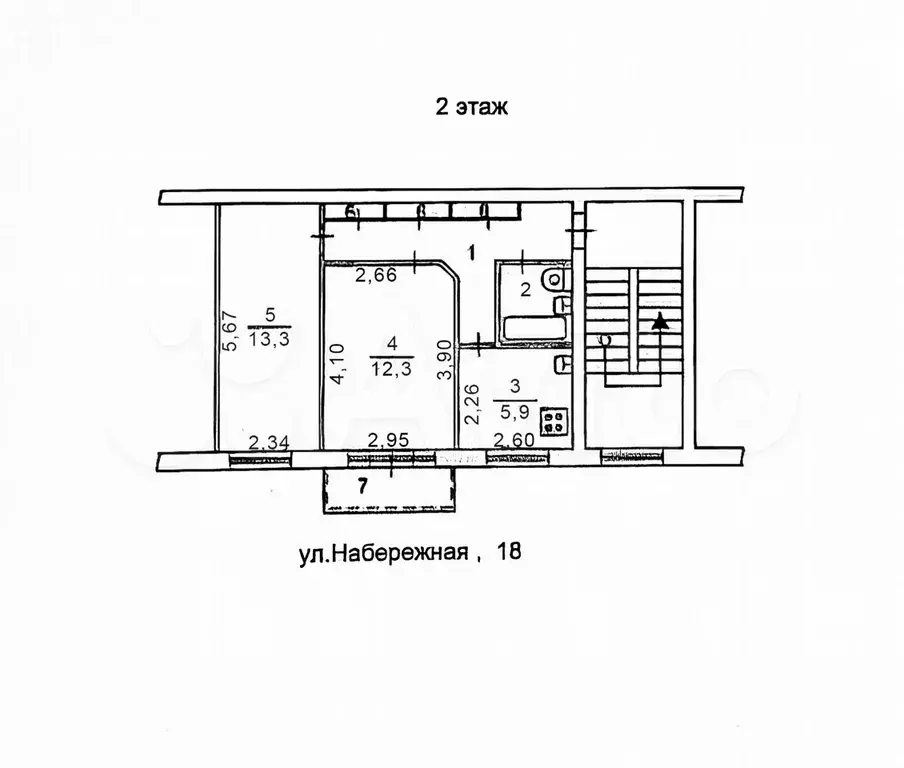2-к. квартира, 44,6 м, 2/5 эт. - Фото 0