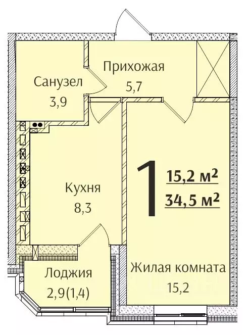 1-к кв. Ростовская область, Батайск  (34.6 м) - Фото 0