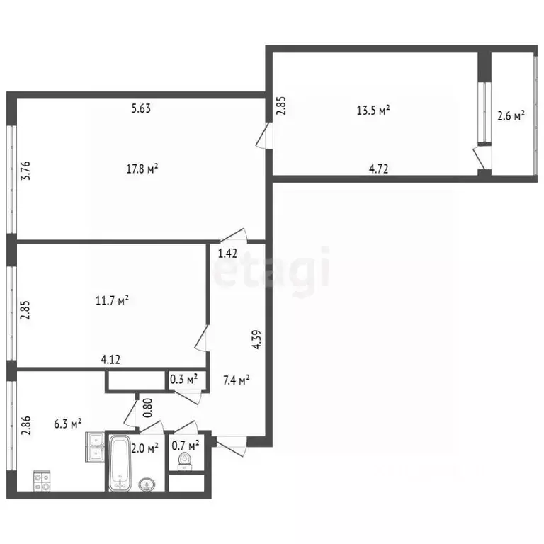 3-к кв. Санкт-Петербург ул. Добровольцев, 22 (59.7 м) - Фото 2
