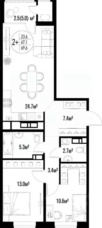 2-к кв. Астраханская область, Астрахань ул. Ахшарумова (69.6 м) - Фото 1