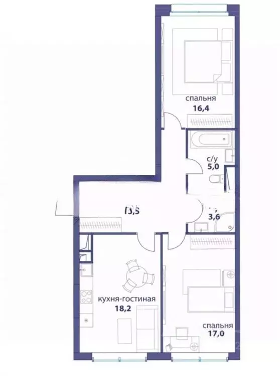 2-к кв. Москва ул. Василия Ланового, 3 (74.9 м) - Фото 1