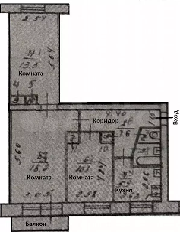 3-к. квартира, 61,1 м, 4/5 эт. - Фото 0