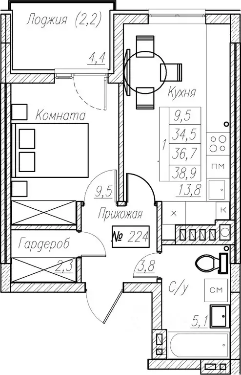 1-к кв. Калининградская область, Пионерский  (36.7 м) - Фото 1
