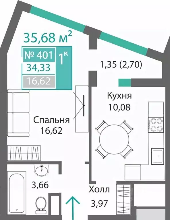 1-к кв. Крым, Симферополь Барбарис жилой комплекс (35.68 м) - Фото 0
