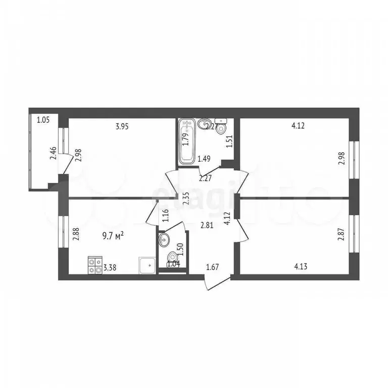 3-к. квартира, 60 м, 4/4 эт. - Фото 0