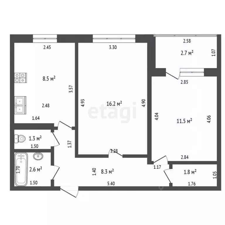 2-к кв. Башкортостан, Стерлитамак ул. Артема, 102 (50.2 м) - Фото 2