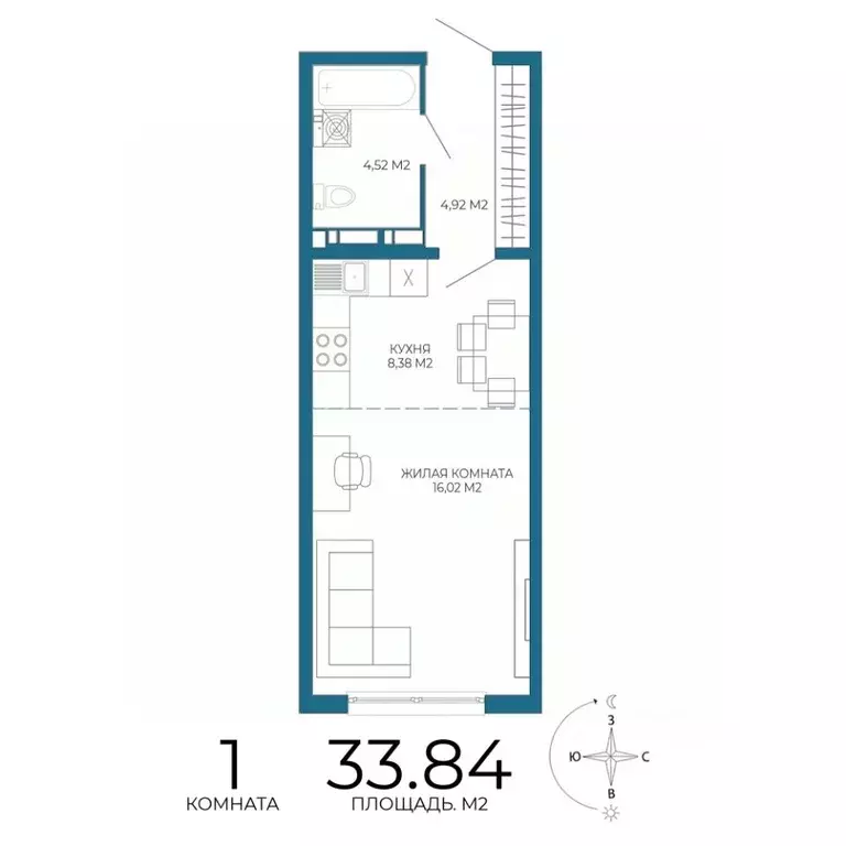 1-к кв. Пензенская область, Пенза Чаадаев жилой комплекс (33.84 м) - Фото 1