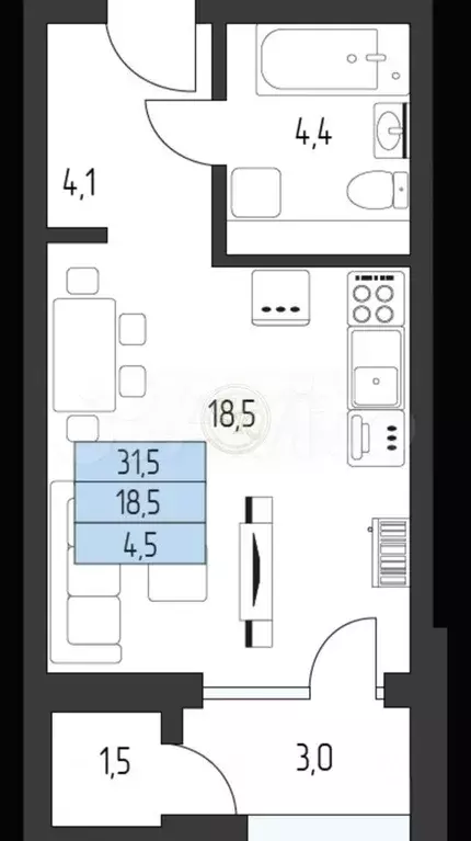 Квартира-студия, 29 м, 6/8 эт. - Фото 0