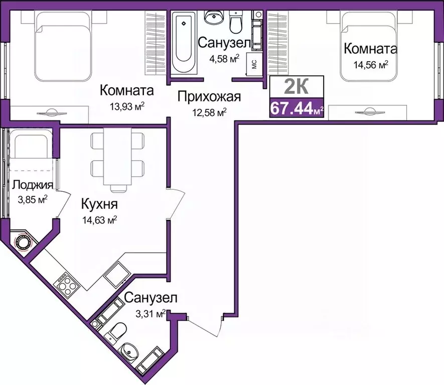 2-к кв. Крым, Симферополь ул. Батурина (65.61 м) - Фото 0