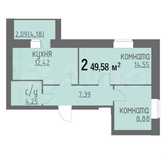 2-к. квартира, 49,6м, 7/9эт. - Фото 1