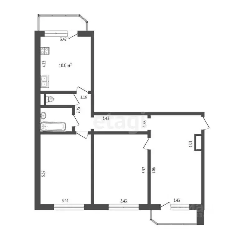 3-к кв. Тюменская область, Тюмень Широтная ул., 168к3 (89.8 м) - Фото 1