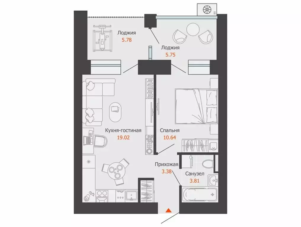 1-комнатная квартира: Первомайский, ЖК Икигай (43 м) - Фото 1