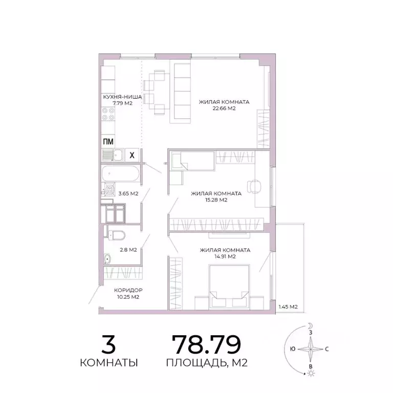 3-к кв. Пензенская область, Пенза Побочинская ул., с18 (78.79 м) - Фото 0