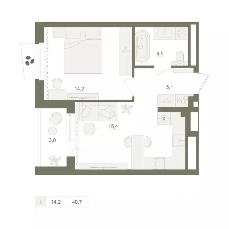 1-к кв. Башкортостан, Уфа Родина Парк жилой комплекс (40.7 м) - Фото 1