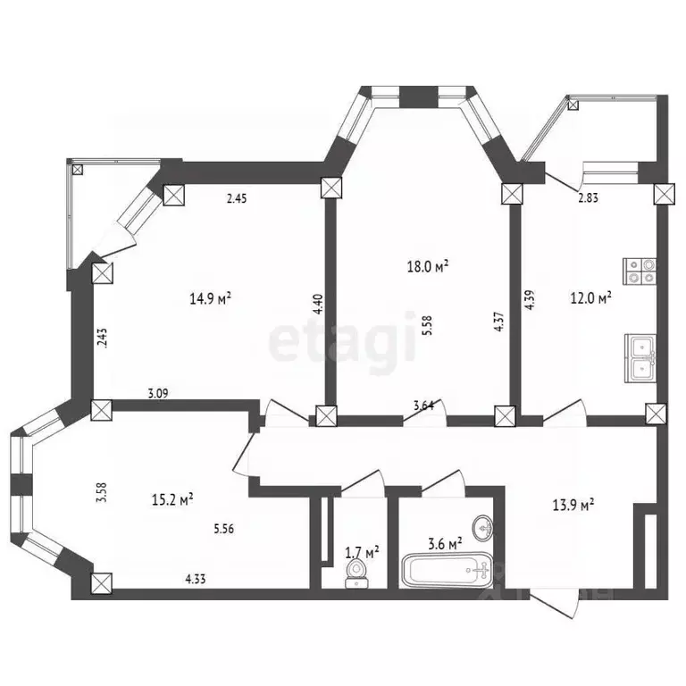 3-к кв. Омская область, Омск ул. Степанца, 2 (79.3 м) - Фото 2