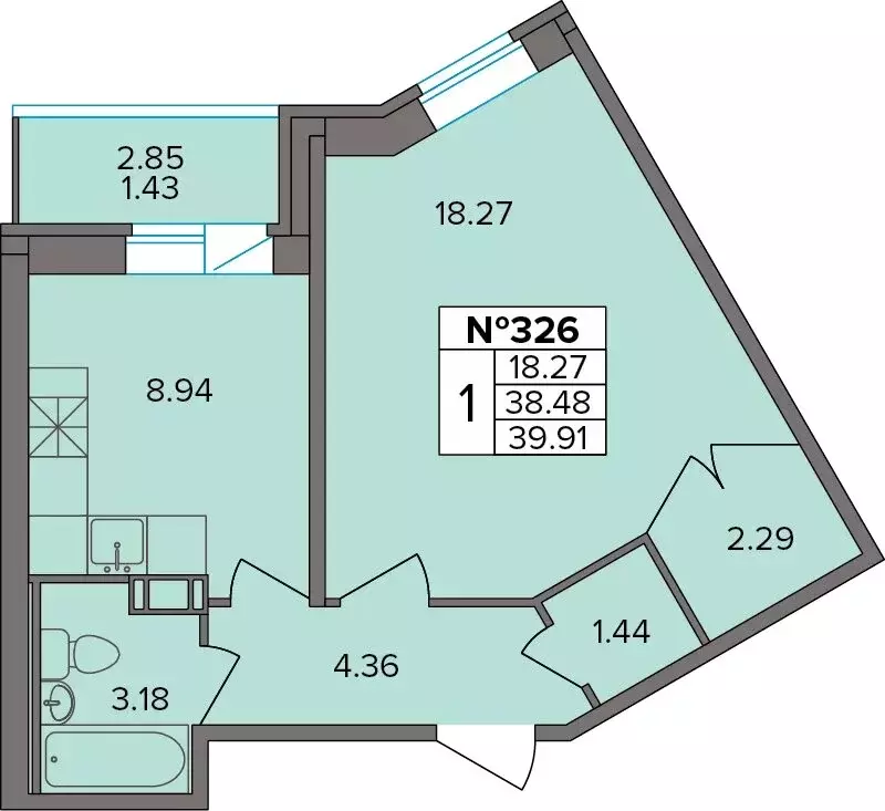 1-комнатная квартира: Новое Девяткино, Лесная улица, 19 (39.91 м) - Фото 1