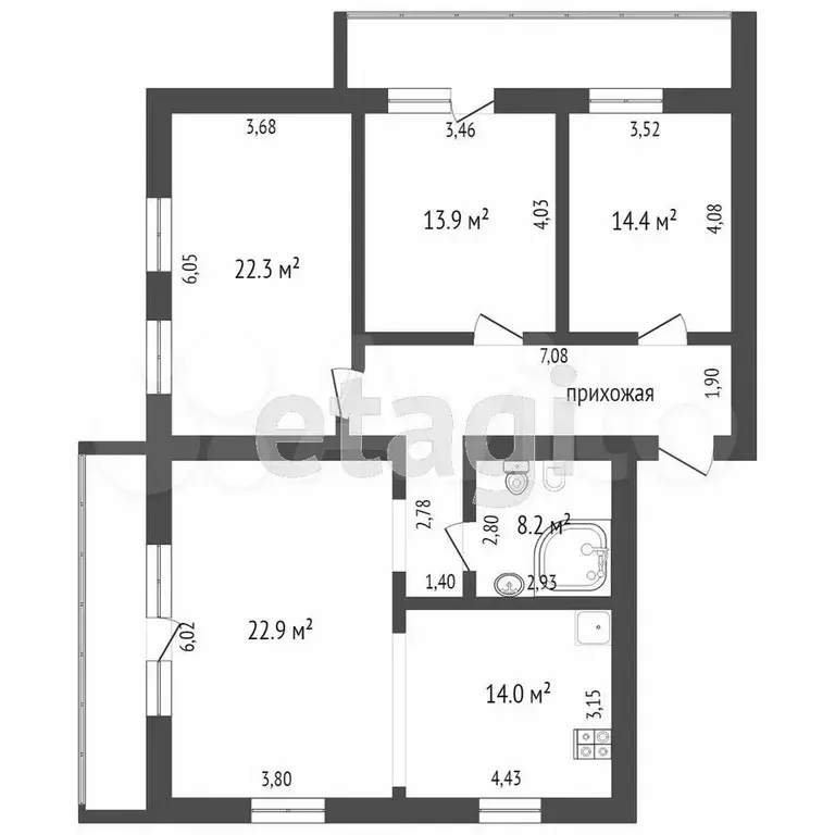 3-к. квартира, 113,9 м, 7/12 эт. - Фото 0