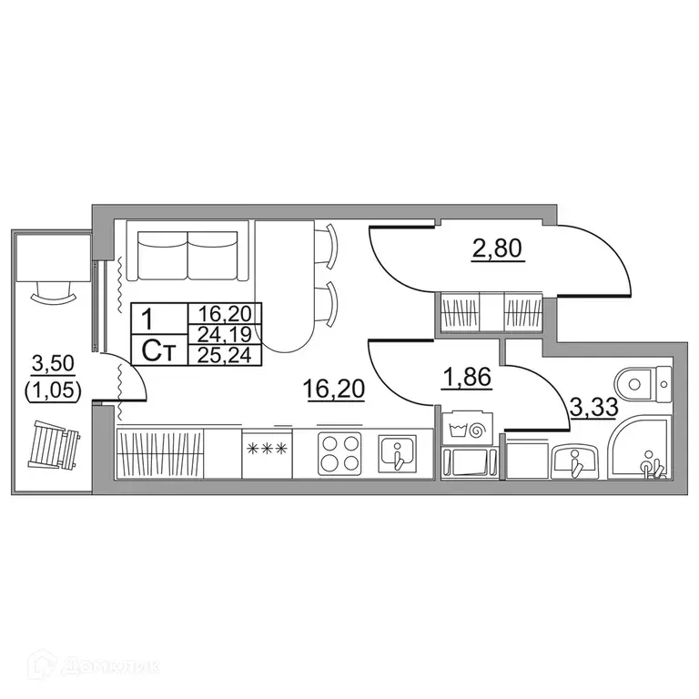 Продаётся квартира-студия, 27.37 м - Фото 1