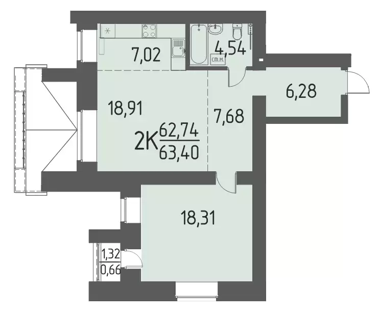 Продаётся 2-к квартира, 63.4 м - Фото 0