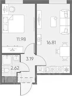 1-к кв. Санкт-Петербург ул. Морской Пехоты, 26к1 (34.6 м) - Фото 1