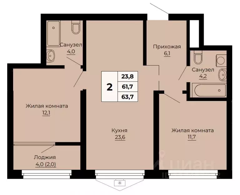 2-к кв. Свердловская область, Екатеринбург ул. Одинарка, 6 (63.7 м) - Фото 0