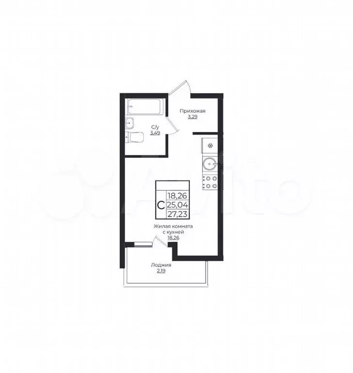 Квартира-студия, 27,2 м, 4/10 эт. - Фото 1