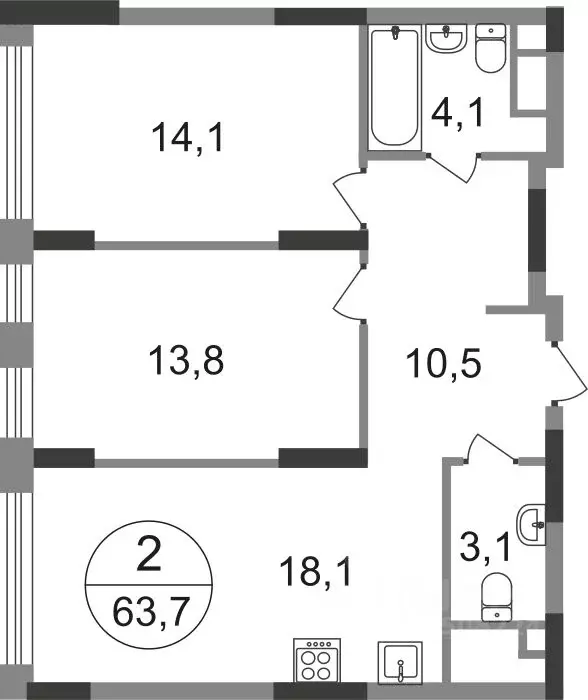 2-к кв. Москва Переделкино Ближнее мкр, 17-й кв-л, к1 (63.7 м) - Фото 0