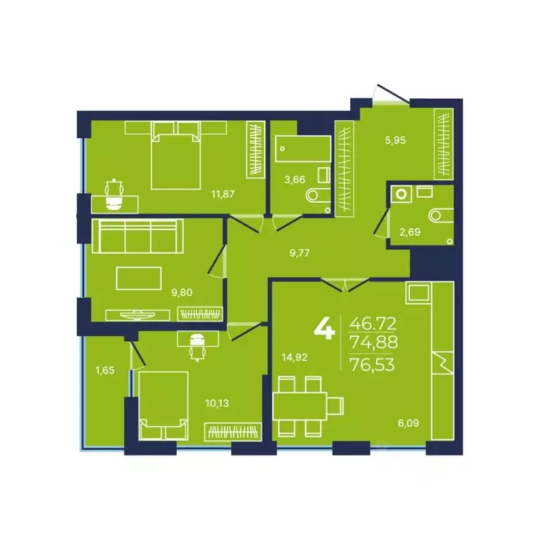 4-к кв. Башкортостан, Уфа ул. Майора Доставалова, 1 (76.53 м) - Фото 1