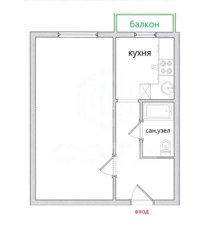 1-комнатная квартира: Воронеж, улица Землячки, 43 (31.9 м) - Фото 1