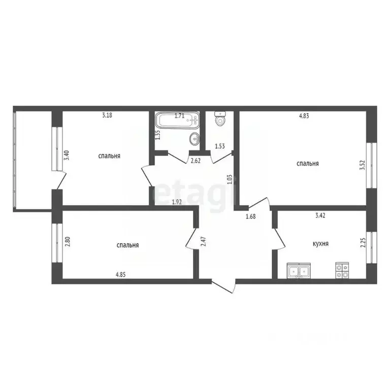 3-к кв. Тамбовская область, Тамбов Московская ул., 78 (62.2 м) - Фото 2