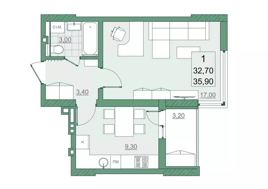1-к кв. Саратовская область, Саратов просп. Героев Отечества, 7 (32.7 ... - Фото 1