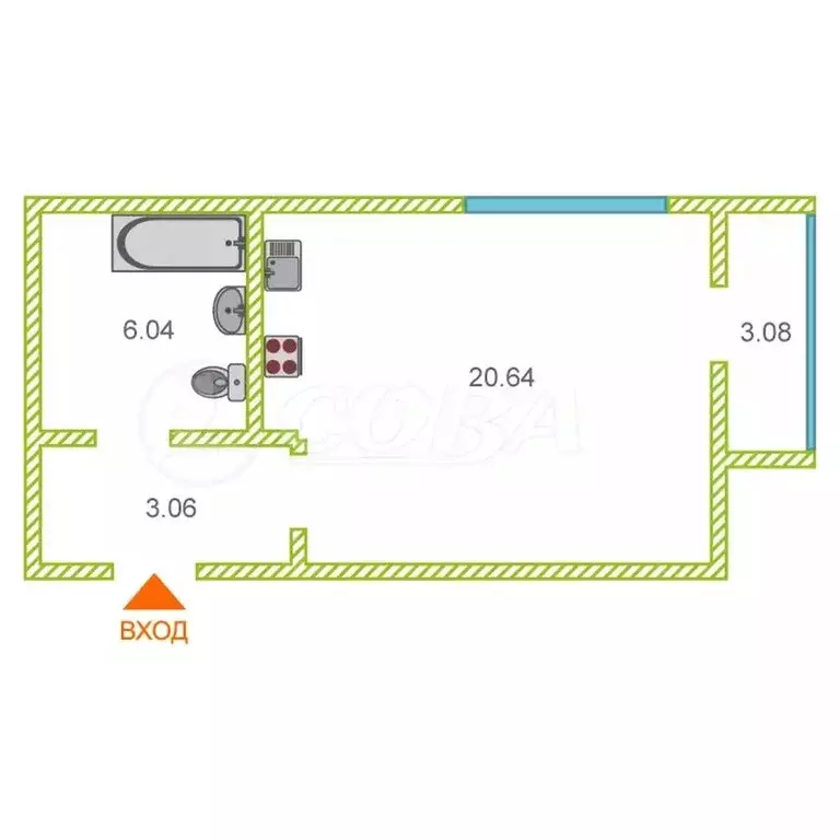 Квартира-студия: Тюмень, микрорайон Мыс, Судоремонтная улица, 31 (32.8 ... - Фото 2